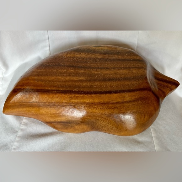 Carved Monkey Pod Wooden Leaf Shaped Bowl Vintage - Picture 3 of 10